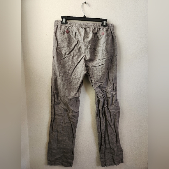 Swami Linen Blend Pants Elastic Waist Relaxed Gray Medium - Picture 6 of 8